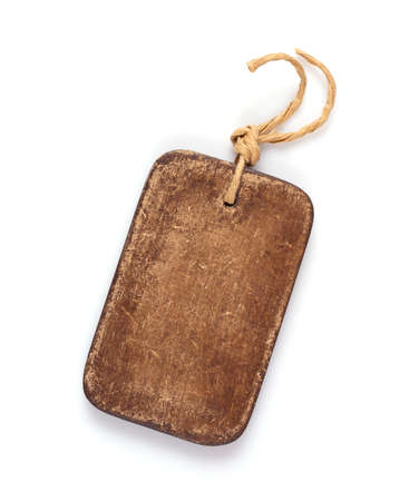 Wooden tag price isolated on white  background. Wood labelの写真素材