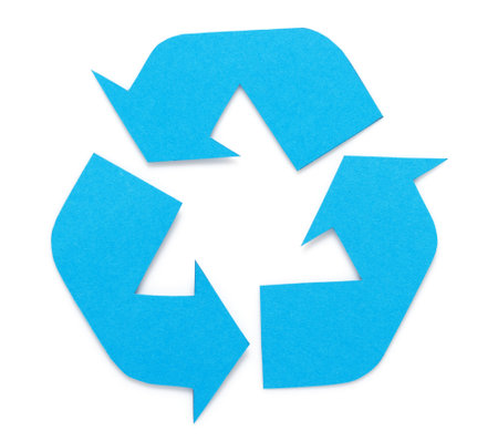 Recycle symbol cardboard paper isolated at white background texture. Recycling concept and brown paperの写真素材