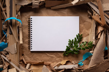 Waste paper and notebook as background texture. Recycling concept and brown cardboard heapの写真素材