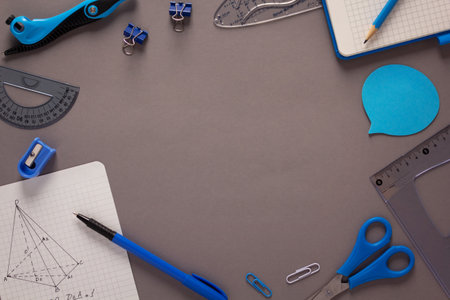 Student learn workplace and school supplies at table background. Study concept ideaの写真素材