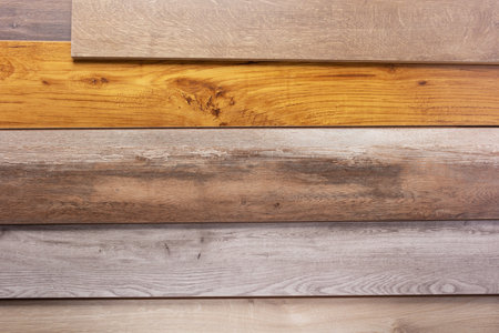 Laminate wood floor background texture. Wooden laminate stack with copy spaceの写真素材