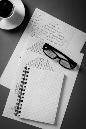 Student learn workplace and school supplies at table background. Study concept ideaの写真素材