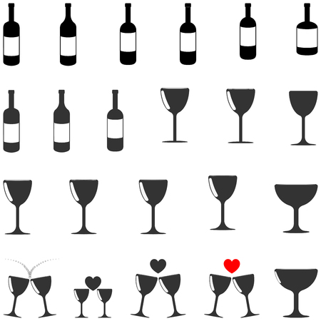 Black and grey  bottle and bocal different shape  - set icons.のイラスト素材