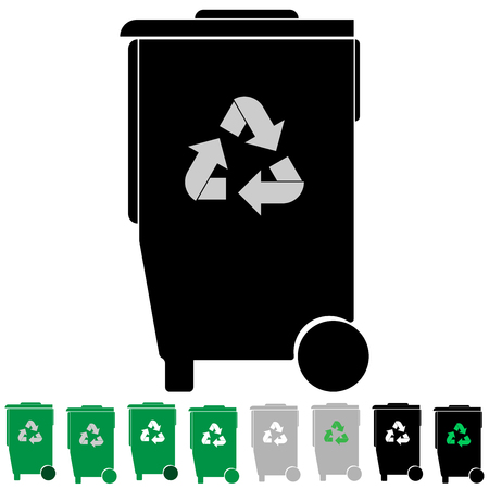 Black and green refuse bin or debris utilization it is set icons.のイラスト素材