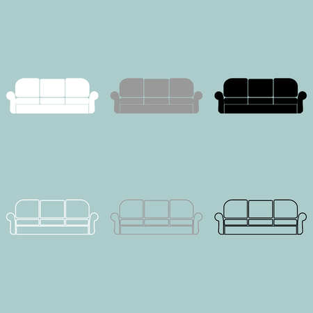 Divan or sofa white grey black icon set.のイラスト素材