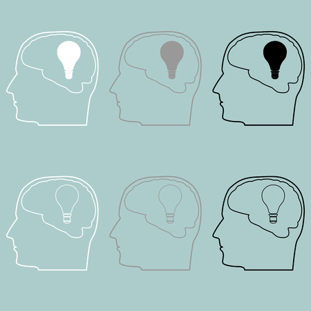 Head with brain and bulb icon set.のイラスト素材