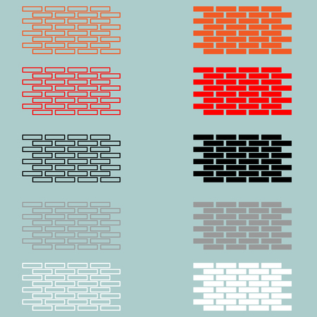 Wall of brick red orange black grey white set.のイラスト素材