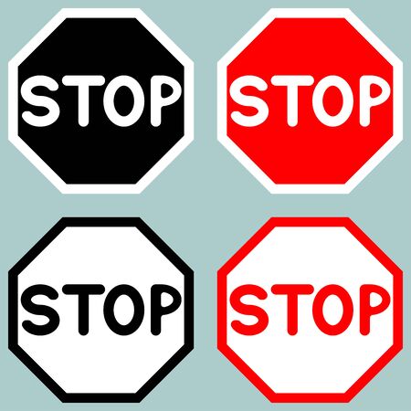 Stop sign red black white icon set.のイラスト素材
