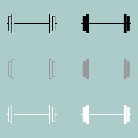 Barbell black grey white icon set.のイラスト素材
