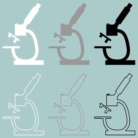 Microscope white grey black icon set.のイラスト素材