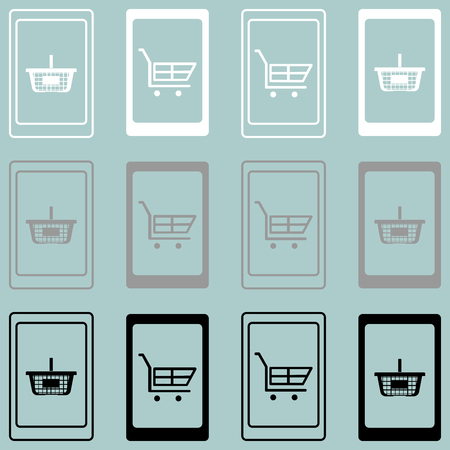 Smartphone with basket and hand cart.のイラスト素材