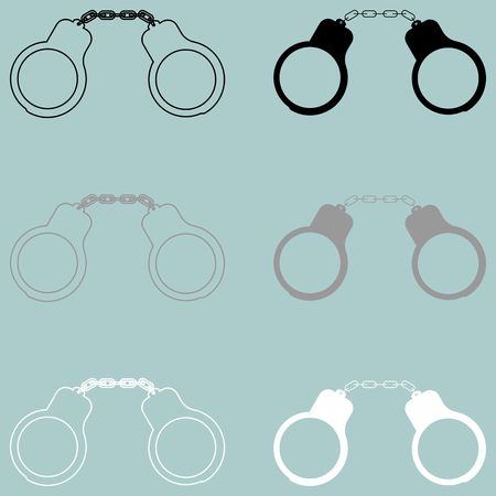 Handcuff black grey white icon set.のイラスト素材