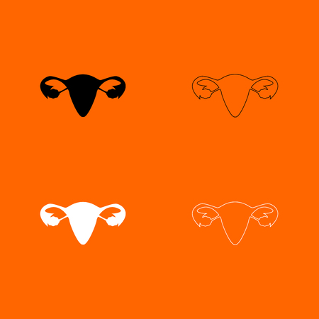 Uterus black and white set  icon .のイラスト素材