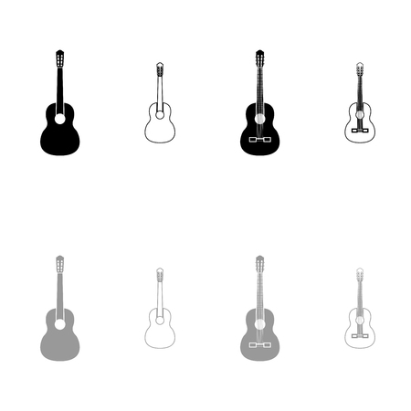 Guitar black and grey set icon . Flat style .のイラスト素材