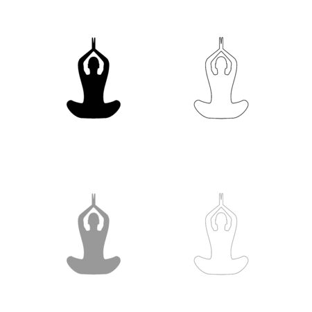 Yoga pose of woman black and grey set icon . Flat style .のイラスト素材