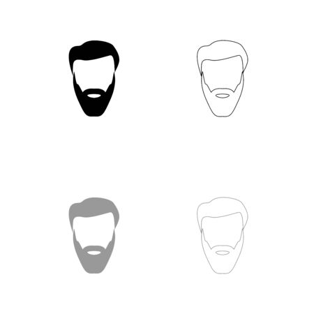 Head with beard and hair black and grey set icon . Flat style .のイラスト素材