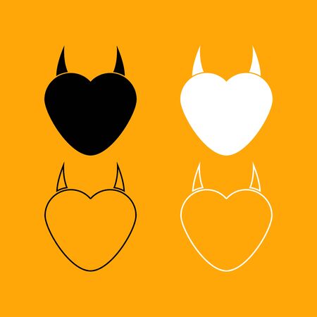 Heart with devil horn it is set black and white icon .のイラスト素材