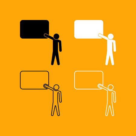 Teacher standing near board it is set black and white icon .のイラスト素材
