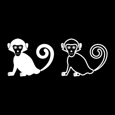 Monkey icon set white color vector illustration flat style simple imageのイラスト素材