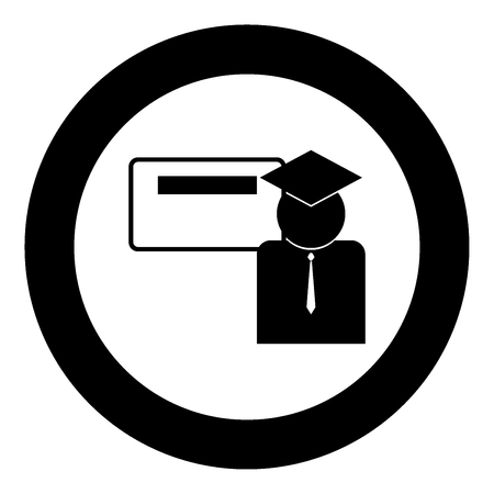 Scientist at the board the black color icon  in circle or round vector illustrationのイラスト素材