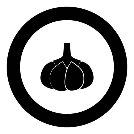 Garlic black icon in circle vector illustration isolated flat style .のイラスト素材
