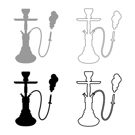 Hookah shisha icon set grey black color outlineのイラスト素材