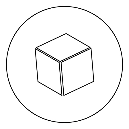 Cube black icon in circle outline vector illustration isolatedのイラスト素材