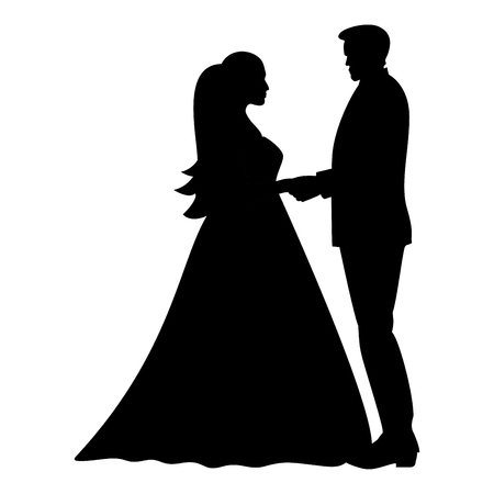 Bride and groom holding hands icon black color vector illustration flat style simple imageのイラスト素材