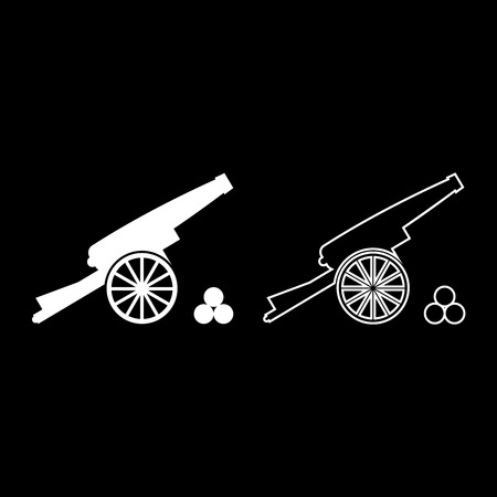 Medieval cannon firing cores icon set white color vector illustration flat style simple imageのイラスト素材
