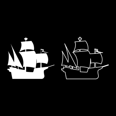 Medieval ship icon set white color vector illustration flat style simple imageのイラスト素材