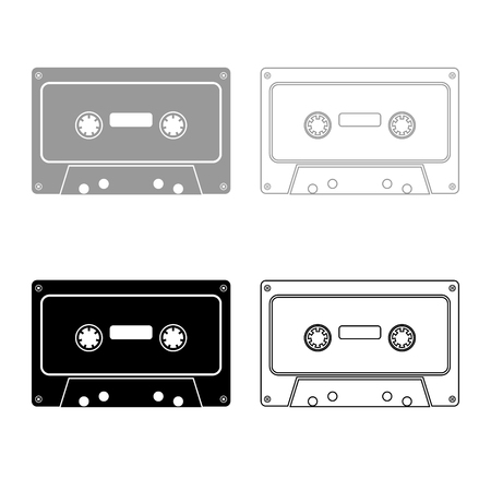 Retro audio cassette icon set grey black color illustration flat style simple imageのイラスト素材