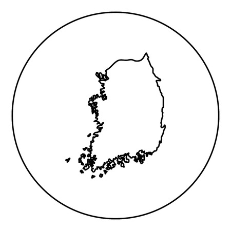 Map of South Korea icon black color in round circle outline vector illustrationのイラスト素材