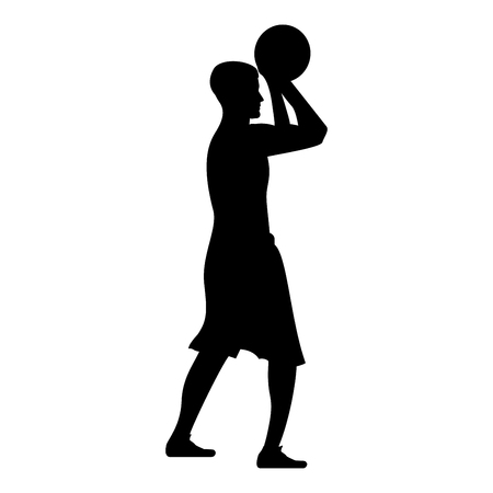 Basketball player throws a basketball Man shooting ball side view icon black color vector illustration flat style simple imageのイラスト素材