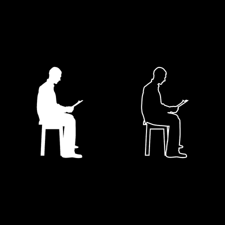 Man sitting reading Silhouette concept learing document icon set white color vector illustration flat style simple imageのイラスト素材