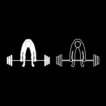 Muscular man weightlifter doing raising the barbell Sportsman raising weights silhouette icon set white color vector illustration flat style simple imageのイラスト素材