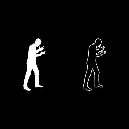 Man screaming in anger silhouette concept conflict icon set white color vector illustration flat style simple imageのイラスト素材