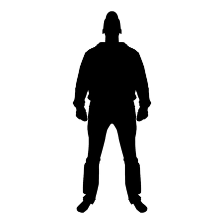 Man standing in cap view with front icon black color vector illustration flat style simple imageのイラスト素材