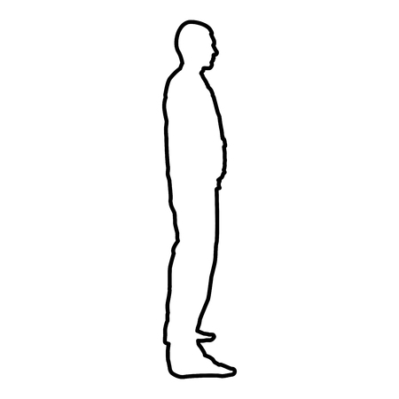 Man stands dressed in work clothes overalls and looks straight icon black color vector illustration flat style simple imageのイラスト素材