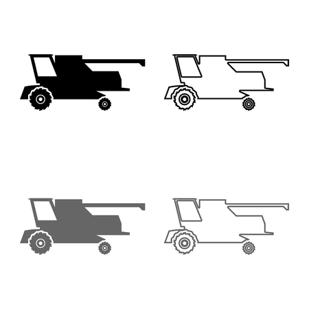 Farm harvester for work on field Combine icon set grey black color vector illustration outline flat style simple imageのイラスト素材