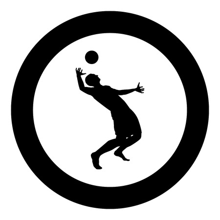 Volleyball player hits the ball with top silhouette side view Attack ball icon black color vector illustration flat style simple imagein circle roundのイラスト素材