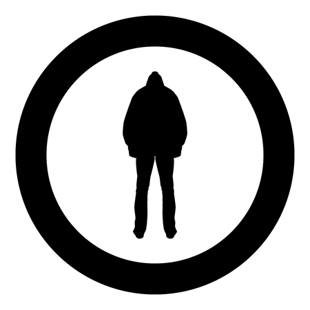 Man in the hood concept danger silhouette back side icon black color vector illustration flat style simple imagein circle roundのイラスト素材