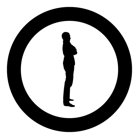 Confident man crossed his arms Business man silhouette concept side view icon black color vector illustration flat style simple imagein circle roundのイラスト素材