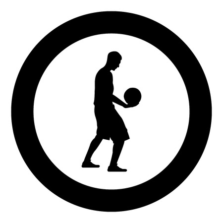 Basketball player holding ball Man holding basketball silhouette icon black color vector illustration flat style simple imagein circle roundのイラスト素材