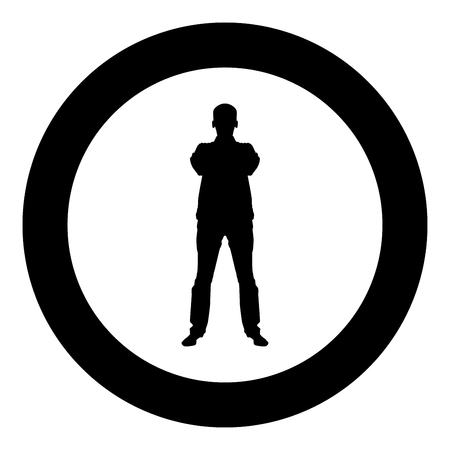 Confident man crossed his arms Business man silhouette concept front view icon black color vector illustration flat style simple imagein circle roundのイラスト素材