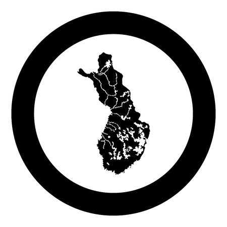 Map of Finland icon black color vector in circle round illustration flat style simple imageのイラスト素材