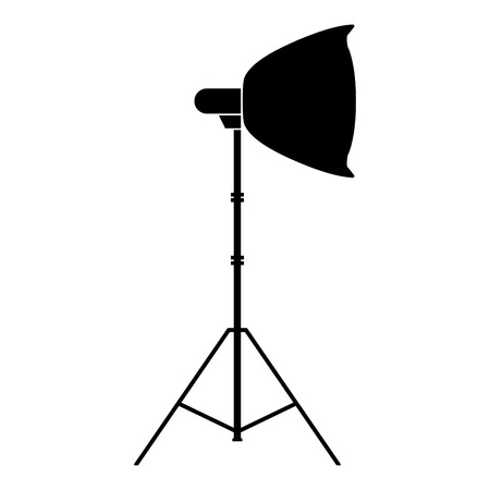 Spotlight on tripod Light projector Softbox on tripod Tripod light Equipment for professional photography Theater light icon black color vector illustration flat style simple imageのイラスト素材