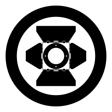 Studio spot lights Studio projector front view Spotlight Movie equipment Spot lamp Projector light concept icon in circle round black color vector illustration flat style simple imageのイラスト素材