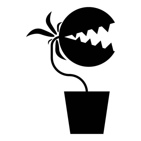 Carnivorous plant Flytrap Monster with teeths in pot icon black color vector illustration flat style simple imageのイラスト素材