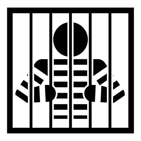 Prisoner behind bars holds rods with his hands Angry man watch through lattice in jail Incarceration concept icon black color vector illustration flat style simple imageのイラスト素材