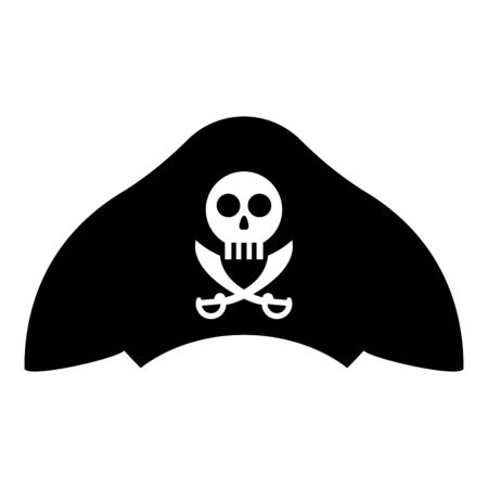 Pirate hat with skull and saber cutlass icon black color vector illustration flat style simple imageのイラスト素材